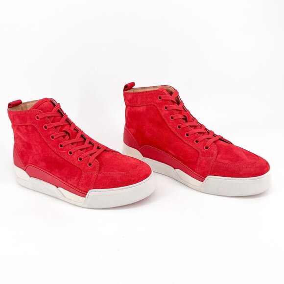 Christian Louboutin Rankick Red High Top Sneaker Size 40.5 US 10.5 Suede Lace Up - Picture 1 of 14